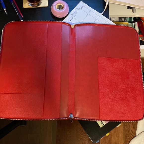 Ferragamo red File Folder.  Has space for 2 credit cards, a tablet and pockets. - Picture 2 of 4